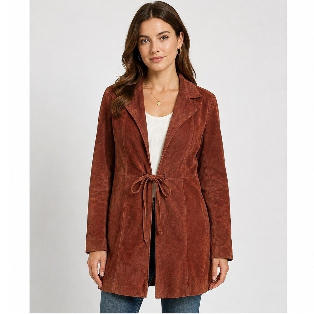 Paris Blues Outerwear Vintage Suede Tie-Front Trench Coat Jacket